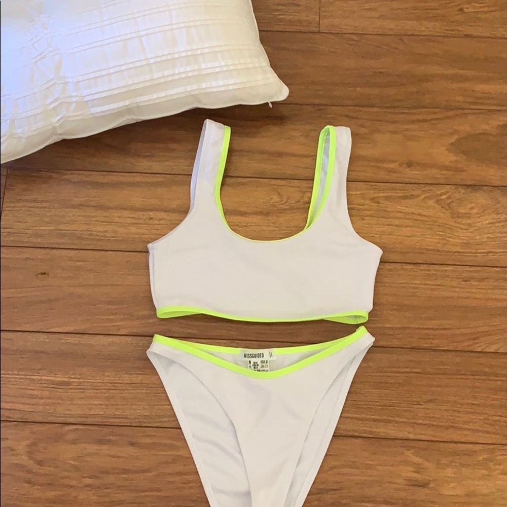 Missguided  white with neon green trim bikini